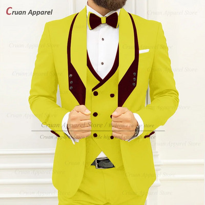 Smeđa odijela za muškarce uskog kroja Luksuzni smokingi za večeru i vjenčanje Mladoženja Moda po mjeri za povratak kući Muški blejzer Hlače na prsluku 3 komada