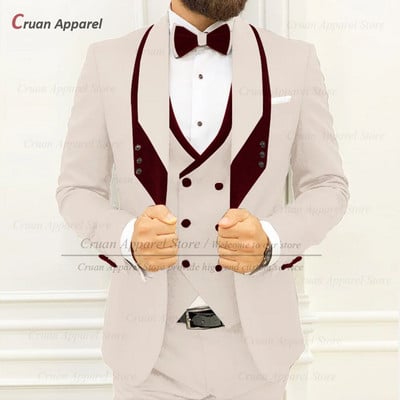 Smeđa odijela za muškarce uskog kroja Luksuzni smokingi za večeru i vjenčanje Mladoženja Moda po mjeri za povratak kući Muški blejzer Hlače na prsluku 3 komada