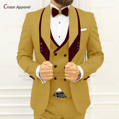 Smeđa odijela za muškarce uskog kroja Luksuzni smokingi za večeru i vjenčanje Mladoženja Moda po mjeri za povratak kući Muški blejzer Hlače na prsluku 3 komada