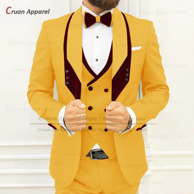 Smeđa odijela za muškarce uskog kroja Luksuzni smokingi za večeru i vjenčanje Mladoženja Moda po mjeri za povratak kući Muški blejzer Hlače na prsluku 3 komada