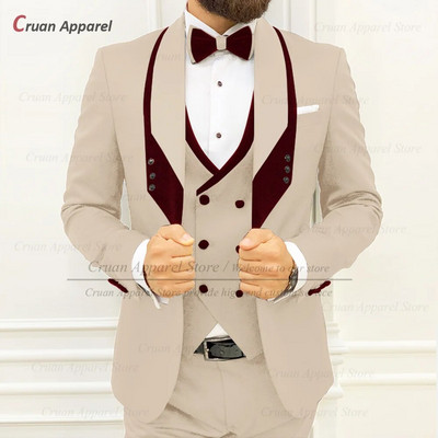 Smeđa odijela za muškarce uskog kroja Luksuzni smokingi za večeru i vjenčanje Mladoženja Moda po mjeri za povratak kući Muški blejzer Hlače na prsluku 3 komada