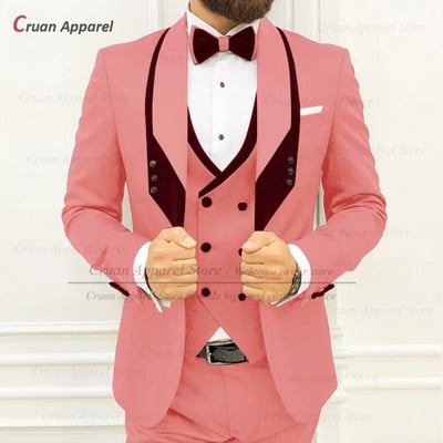 Smeđa odijela za muškarce uskog kroja Luksuzni smokingi za večeru i vjenčanje Mladoženja Moda po mjeri za povratak kući Muški blejzer Hlače na prsluku 3 komada