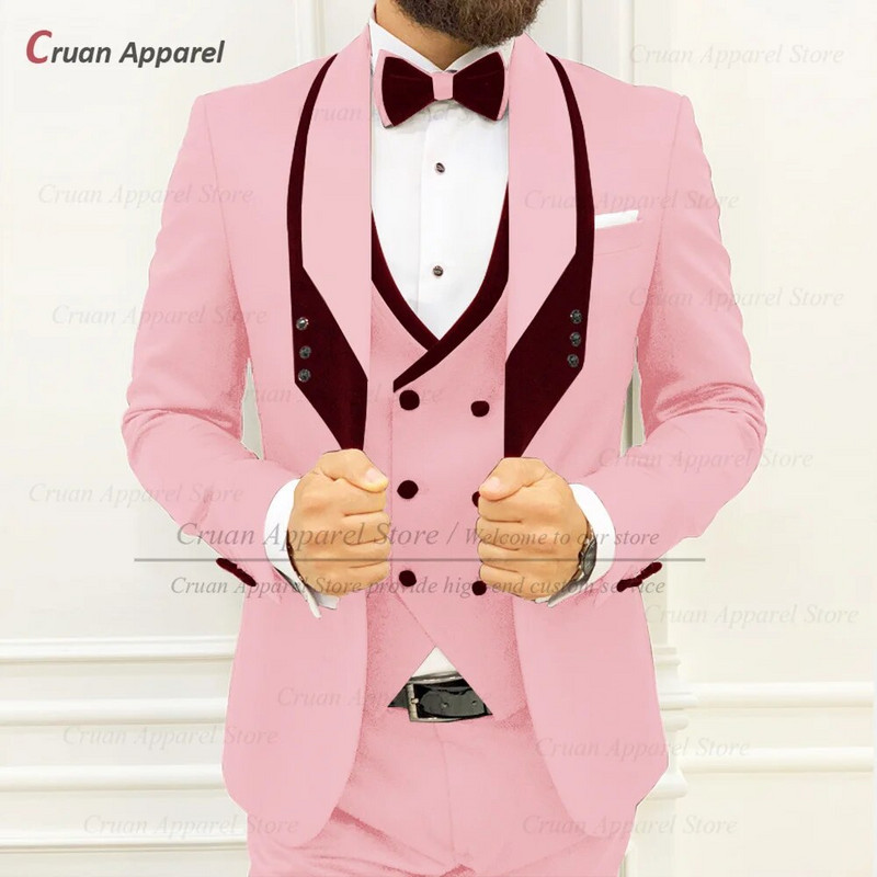 Smeđa odijela za muškarce uskog kroja Luksuzni smokingi za večeru i vjenčanje Mladoženja Moda po mjeri za povratak kući Muški blejzer Hlače na prsluku 3 komada