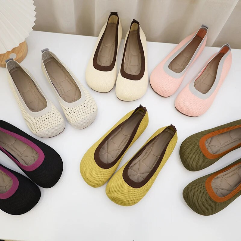 2023 m. pavasaris vasara ruduo Laisvalaikio batai Moteriški, audantys minkšti, plokščiapadžiai sportbačiai smailiais pirštais, plokščiakulniais bateliais