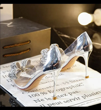 Летни заострени кристални приказни дамски сандали за вятър, кристали, пеперуда с възел, прозрачни дамски сандали на висок ток, модни обувки