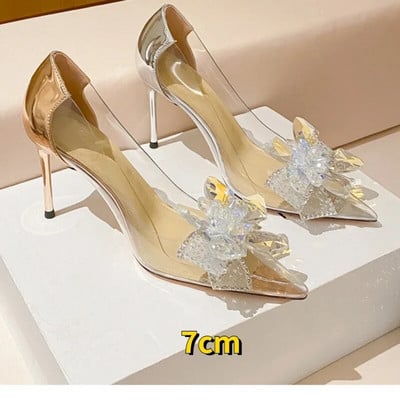 Sandale de vânt cu strasuri, cu nod fluture, transparente, cu toc înalt, sandale pentru femei, pantofi de modă
