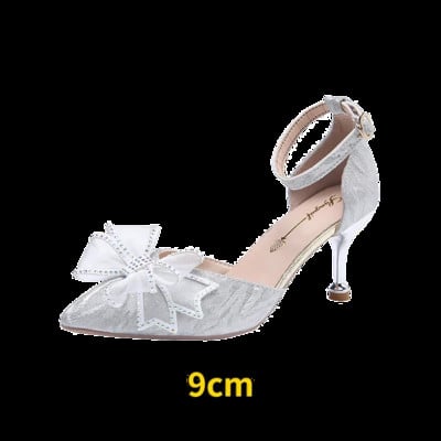 Sandale de vânt cu strasuri, cu nod fluture, transparente, cu toc înalt, sandale pentru femei, pantofi de modă