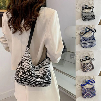 Дамска дизайнерска чанта през рамо Винтидж чанти през рамо с шарки Дамска модна чанта с голям капацитет, джобове Нова