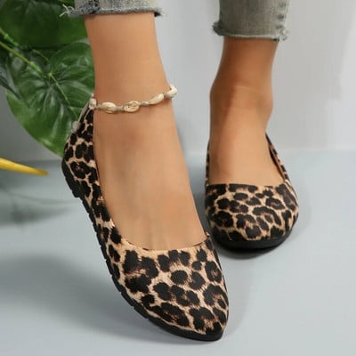 Ženske balerinke od antilop kože s niskom petom Mary Jane Ženske cipele s leopard uzorkom Udobne mekane okrugle vrhove Ženske natikače Mokasine na jedno stopalo