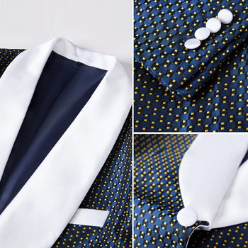 Ανδρικό Πράσινο Μαύρο Navy Blue Dot Slim Fit Groom με σχέδιο σμόκιν Μπουφάν+παντελόνι+γιλέκο 3 τεμαχίων σετ με λευκό πέτο Καλύτερα ανδρικά κοστούμια