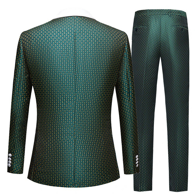 Vyriškas žalias juodas tamsiai mėlynas taškas Slim Fit jaunikis smokingo modelio striukė + kelnės + liemenė 3 dalių rinkinys su baltu atvartu Geriausi vyriški kostiumai