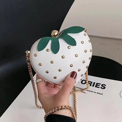 Slatka voćna jagoda u obliku srca od pu zakovice Mini modna ženska torbica s lancem Clutch torba Torba na rame Ženska ručna torbica s preklopom Q5