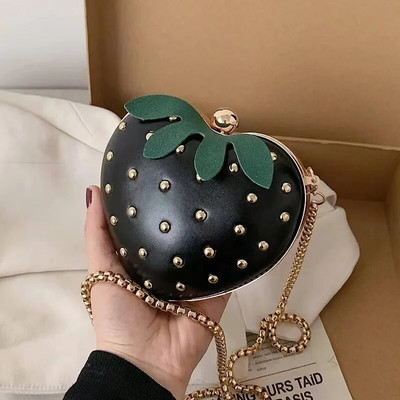 Slatka voćna jagoda u obliku srca od pu zakovice Mini modna ženska torbica s lancem Clutch torba Torba na rame Ženska ručna torbica s preklopom Q5