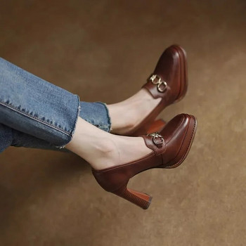 Нова мода Пролет Есен луксозни помпи Дамски обувки с високи токчета Дизайнерски мокасини на платформа Черен Кафяв 2024 г.