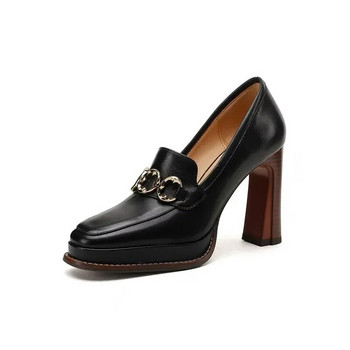 Νέα μόδα, άνοιξη, φθινόπωρο, πολυτελή, γυναικεία παπούτσια με ψηλά τακούνια, χοντρές γόβες, Designer Loafers Πλατφόρμα Μαύρο Καφέ 2024
