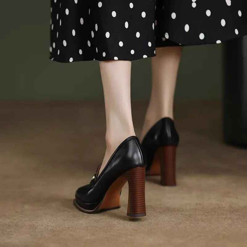 Nouă moda primăvară toamnă pantofi de lux femei cu toc înalt pantofi cu toc gros pantofi de designer cu platformă negru maro 2024