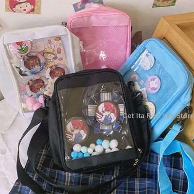 Kawaii Mini Crossbody чанти за жени Сладка PVC прозрачна малка прозрачна розова чанта Ita Черно бяла дамска чанта през рамо Телефон H214