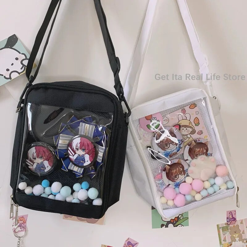 Kawaii Mini torbe preko ramena za žene Slatka PVC prozirna mala prozirna ružičasta Ita torba Crno bijela ženska torbica na rame Telefon H214