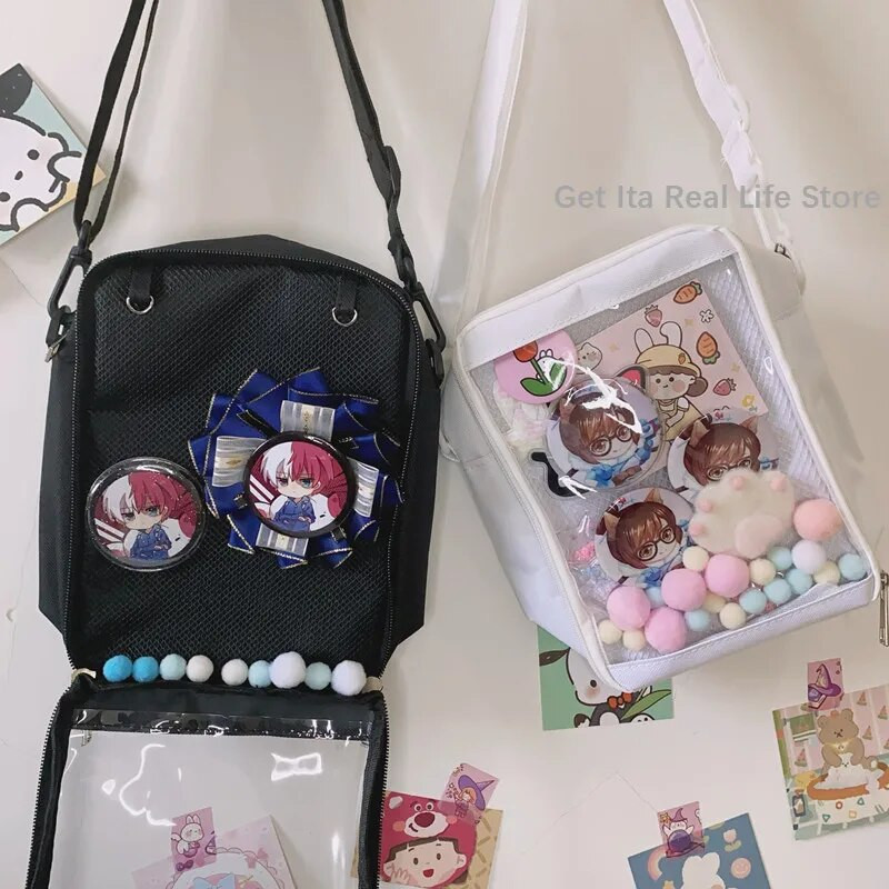 Kawaii Mini torbe preko ramena za žene Slatka PVC prozirna mala prozirna ružičasta Ita torba Crno bijela ženska torbica na rame Telefon H214