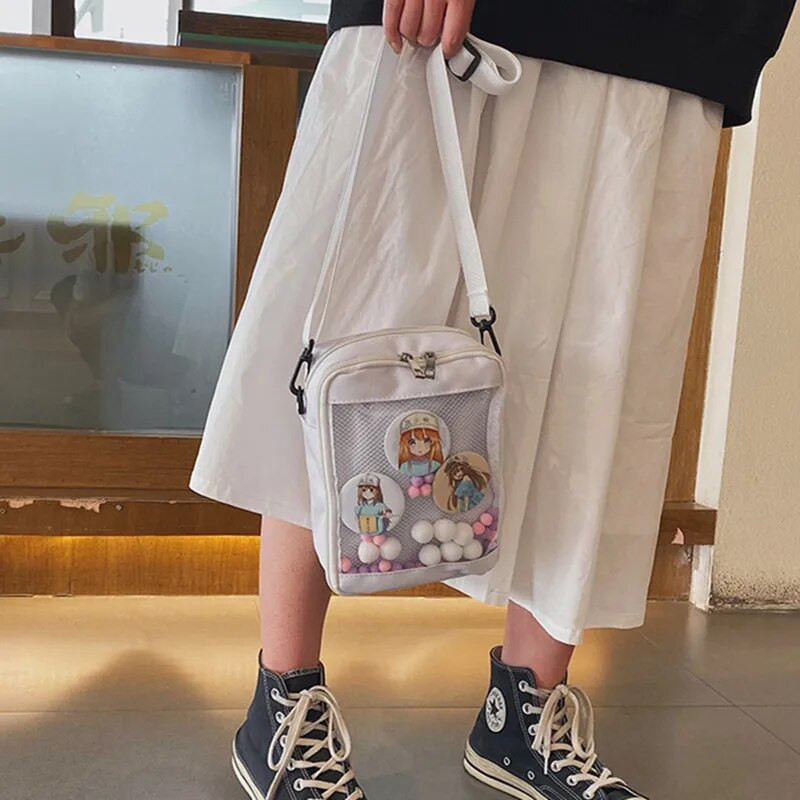 Kawaii Mini torbe preko ramena za žene Slatka PVC prozirna mala prozirna ružičasta Ita torba Crno bijela ženska torbica na rame Telefon H214