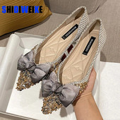 Moteriški plokščiapadžiai batai su smailiu pirštu drugelio mazgu Fashion Plus Size Size 43 Loafers Moterims Sekli prabangūs vestuviniai batai AD1022