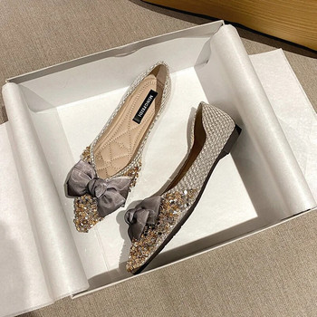 Γυναικεία ίσια παπούτσια με μυτερή μύτη με πεταλούδα Fashion Plus Size 43 Loafers για Γυναικείες Flat Ρηχά, πολυτελή παπούτσια γάμου AD1022