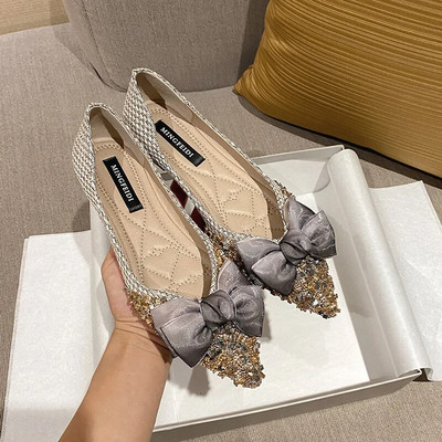 Moteriški plokščiapadžiai batai su smailiu pirštu drugelio mazgu Fashion Plus Size Size 43 Loafers Moterims Sekli prabangūs vestuviniai batai AD1022