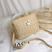 Straw Shell Crossbody Krepšys moterims Rattano šiaudinis pečių krepšys Raffia Boho Summer Beach austinė rankinė Piniginė Odinis pasiuntinių krepšys