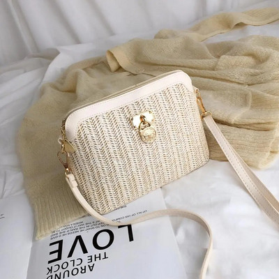 Straw Shell Crossbody Krepšys moterims Rattano šiaudinis pečių krepšys Raffia Boho Summer Beach austinė rankinė Piniginė Odinis pasiuntinių krepšys