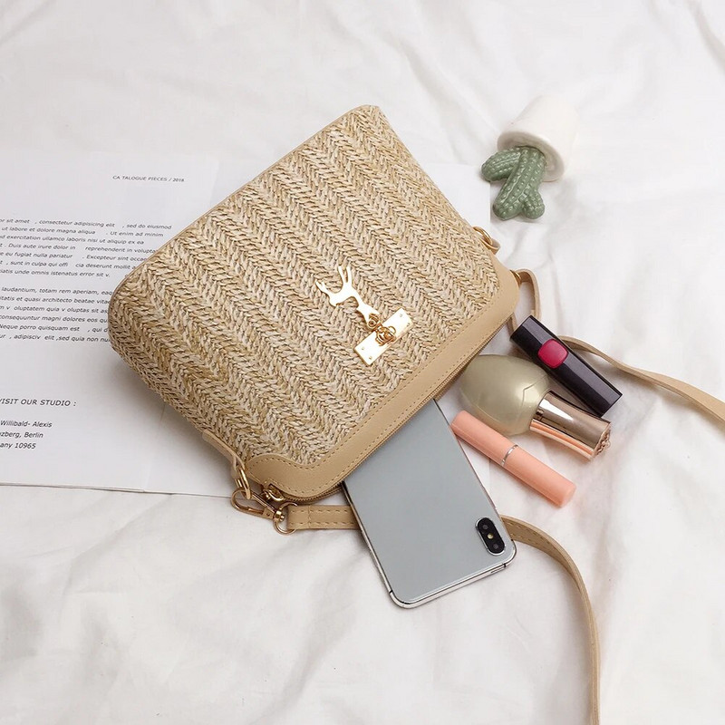 Straw Shell Crossbody Krepšys moterims Rattano šiaudinis pečių krepšys Raffia Boho Summer Beach austinė rankinė Piniginė Odinis pasiuntinių krepšys