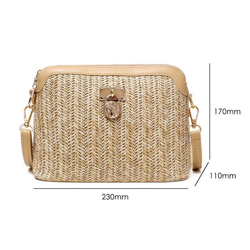 Straw Shell Crossbody Krepšys moterims Rattano šiaudinis pečių krepšys Raffia Boho Summer Beach austinė rankinė Piniginė Odinis pasiuntinių krepšys