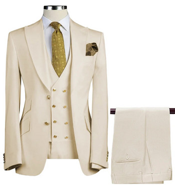 Lansboter Мъжки костюм в цвят каки Тънък 3 бр. Fit Бизнес банкетна рокля Сватбен костюм за младоженеца Яке Жилетка с панталон Костюм Homme