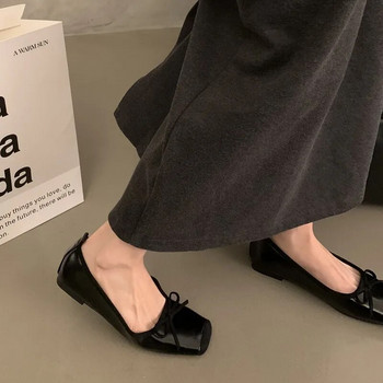 Дамски пролетни обувки Обувки тип лодка с квадратни пръсти Балетни обувки с лък, кадифени плоски обувки с приплъзване за жени Дамски обувки с равни обувки 1764N