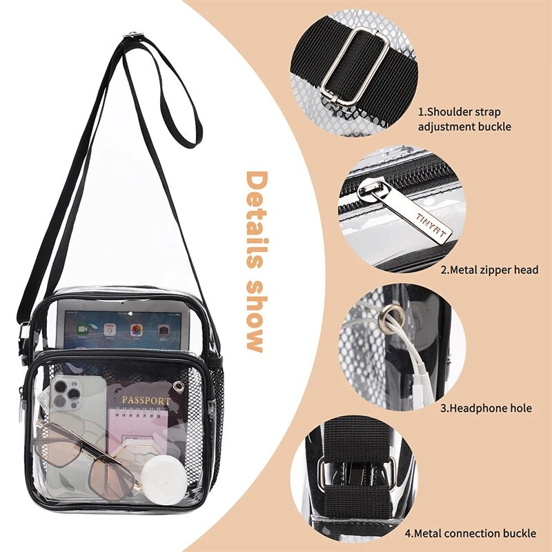 TINYAT Ženske lagane mrežaste naramenice Vodootporne prozirne pvc torbe Stavite Izgubljene utičnice za slušalice Kišobran Mobitel iPad 9,7 inča