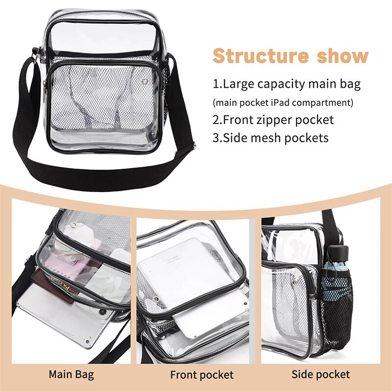 TINYAT Ženske lagane mrežaste naramenice Vodootporne prozirne pvc torbe Stavite Izgubljene utičnice za slušalice Kišobran Mobitel iPad 9,7 inča