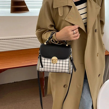 Малки чанти през рамо Чанта с горна дръжка от изкуствена кожа Карирана сладка квадратна чанта Класическа чанта-кутия за жени Портмоне за момиче с капак