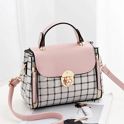 Male torbe preko ramena Torbica od umjetne kože s gornjom ručkom Karirana simpatična četvrtasta torba Klasična torba u kutiji za žene Torbica s preklopom za djevojčice