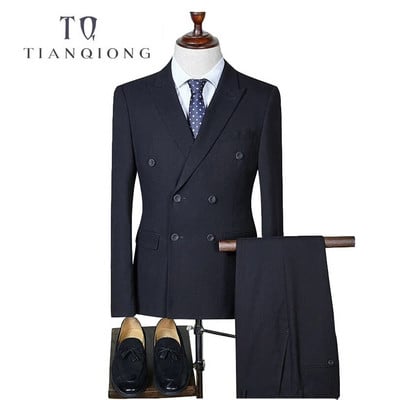 TIAN QIONG Double Breasted Slim Fit Suit Men 2018 Stylish Mens Plaid Suits Groom Wedding Suit Male Business Formal Wear QT293