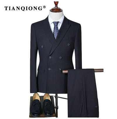 TIAN QIONG ανδρικό κοστούμι με διπλό στήθος Slim Fit 2018 Κομψά ανδρικά καρό κοστούμια Γαμπρός Νυφικό Ανδρικό επαγγελματικό επίσημο ένδυμα QT293