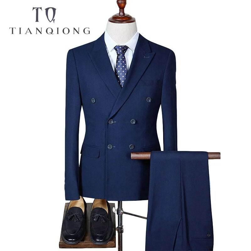 TIAN QIONG kétsoros, karcsú szabású férfi öltöny 2018. Elegáns férfi kockás öltöny Vőlegény esküvői öltöny férfi üzleti alkalmi viselet QT293