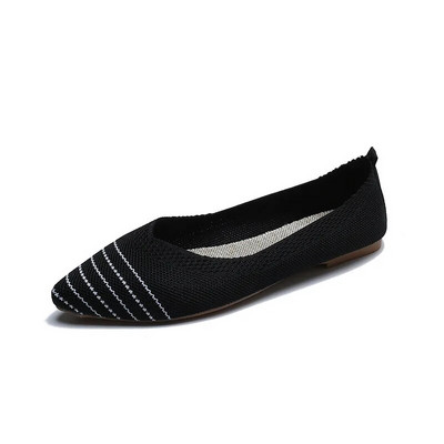 Moteriški plokščiapadžiai batai 2023 m. pavasario/rudens madingi batai laisvalaikiui, smailūs mezginiai, elastingi, patogūs bouteriai