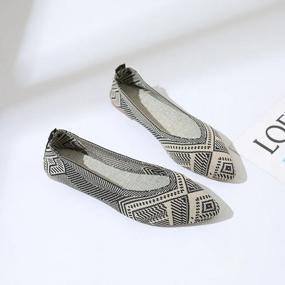 Moteriški plokščiapadžiai batai 2023 m. pavasario/rudens madingi batai laisvalaikiui, smailūs mezginiai, elastingi, patogūs bouteriai