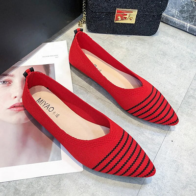 Moteriški plokščiapadžiai batai 2023 m. pavasario/rudens madingi batai laisvalaikiui, smailūs mezginiai, elastingi, patogūs bouteriai