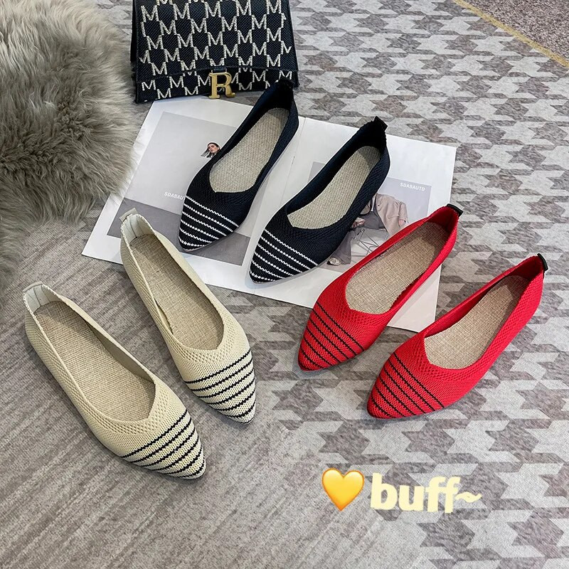 Moteriški plokščiapadžiai batai 2023 m. pavasario/rudens madingi batai laisvalaikiui, smailūs mezginiai, elastingi, patogūs bouteriai