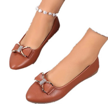 Дамски плоски кожени обувки с плитък бантик Дамски летни плоски обувки Дамски удобни и елегантни помпи Обувки голям размер 43