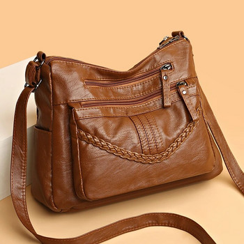 Висококачествени дамски меки кожени чанти за през рамо Многопластова ретро чанта през рамо Луксозна дизайнерска дамска чанта и чанта