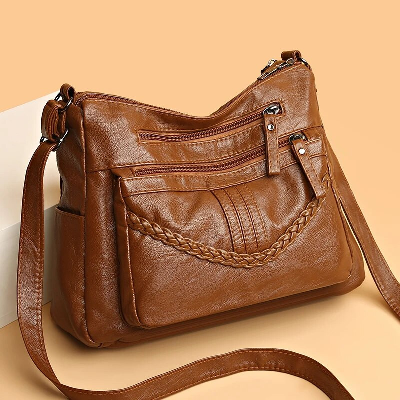 Υψηλής ποιότητας γυναικείες τσάντες ώμου από μαλακό δέρμα πολλαπλών στρώσεων Vintage τσάντα χιαστί Πολυτελής επώνυμη γυναικεία τσάντα και τσαντάκι