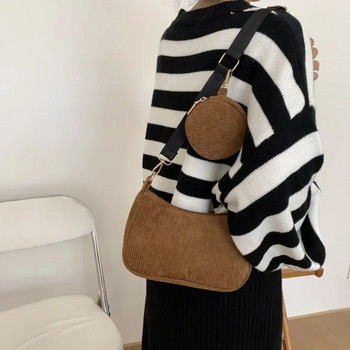 Fashion 2023 Vintage γυναικεία τσάντα μονόχρωμη κοτλέ Γυναικεία τσάντα Messenger Τσάντες ώμου Casual με φερμουάρ Γυναικεία τσάντα τσάντα