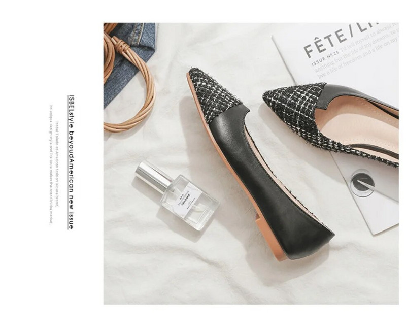 Ženske ravne cipele na špic Ležerne cipele Ženske ravne cipele Zapatos De Mujer Crne balerinke Meke kožne mokasine Ženske ženske cipele