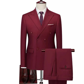 Blazer Pants Boutique Fashion Μονόχρωμο Business Casual Ανδρικό κοστούμι Σετ δύο τεμαχίων Γαμπρός Νυφικό Κοστούμι με διπλό κουμπί